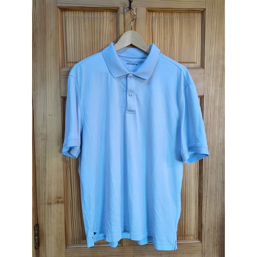 UNTUCKit Polo Shirt Mens Large Light Blue Damaschino Regular Fit Short Sleeve